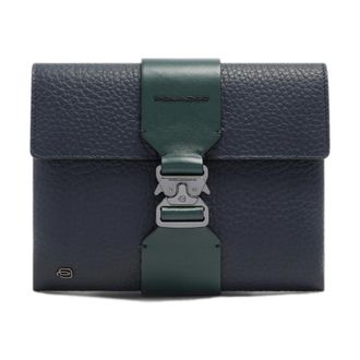Piquadro Tassen, Heren, Blauw, ONE Size, Leer, Leren Clutch met Rauwgesneden Randen