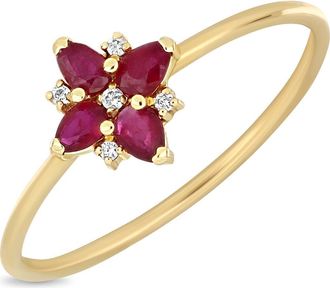 Bony Levy El Mary Ruby & Diamond Flower Ring in 18K Yellow Gold/Ruby at Nordstrom Rack, Size 6.5
