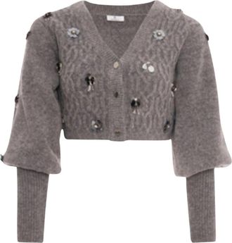 Fracomina Cropped V-neck Cardigan - Dames - V-hals truien - Grijs - M - Nylon - Truien & Vesten