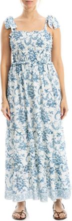 Max Studio Print Tie Strap Maxi Dress in Cream/Blue Floral Toile at Nordstrom Rack, Size X-Large