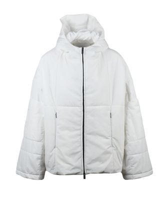Hev&ograve; Boxy Silhouette White Padded Parka With Contrasting Zip And Hood