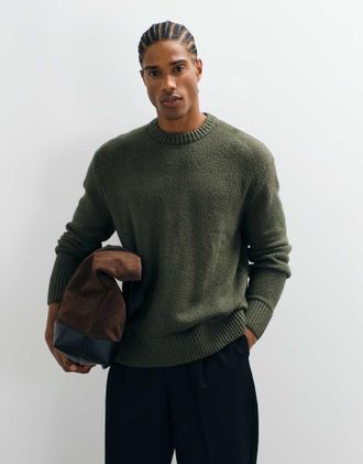 Selected maglione in maglia testurizzata girocollo verde scuro