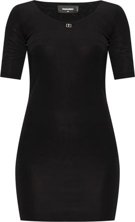 Dsquared2 Form-Fitting Black Viscose Metallic Logo Dress