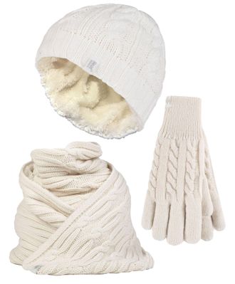 Heat Holders Dames Gebreide Muts Handschoen & Sjaal Set - Room