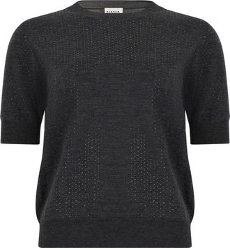 P.A.R.O.S.H. Trui met korte mouwen en strass - Dames - Ronde hals truien - Grijs - XS - Wol - Truien & Vesten
