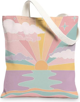 Generic Sunset Canvas Tote Bag, Pastel Reusable Grocery Bags, Colorful Lightweight Shoulder Strap Bags 13x15 Inch