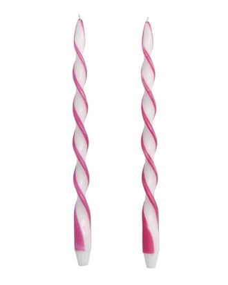 Two's Company Set Of 2 Twist & Glow Ribbon Twist Taper Candles In Gift Box
