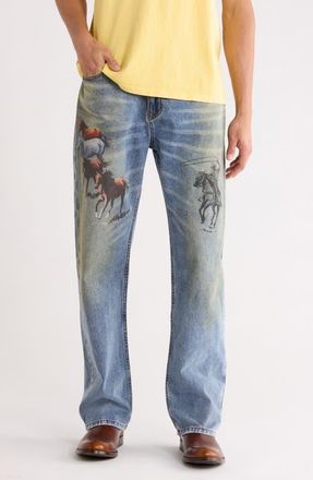 One Of These Days Allover Print Straight Leg Jeans in Indigo at Nordstrom, Size X-Large
