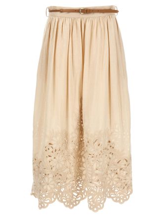 Zimmermann Beige Linen Midi Womens Skirt