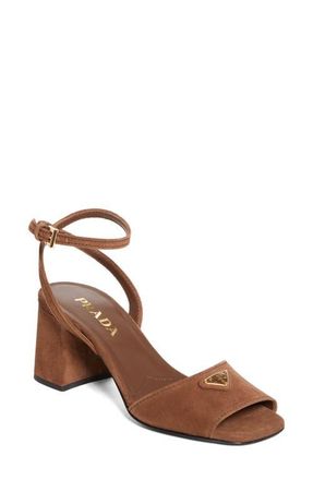 Prada Block Heel Ankle Strap Sandal in Brown at Nordstrom, Size 11.5Us