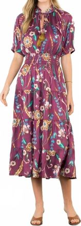 THML Clothing Smocked Waist Midi Dress In Multi Color