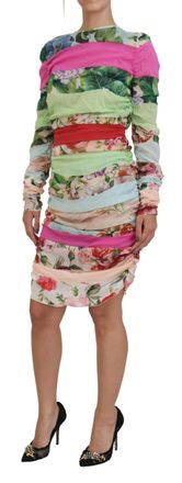 Dolce & Gabbana Womens Multicolor Silk Floral Bodycon Sheath Dress