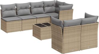 vidaXL Vidaxl - Juego De Sof&aacute;s De Jard&iacute;n Con Cojines Beige 8 Pzas Rat&aacute;n Pe