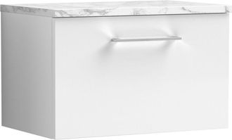 Nuie Nuie Arno Wall Hung 1-Drawer Vanity Unit with Carrera Marble Worktop 600mm Wide - Gloss White