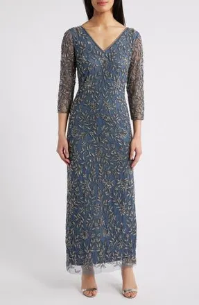 Pisarro Nights Floral Beaded Sheath Gown in Grey at Nordstrom Rack, Size 4