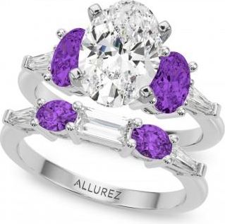 Allurez Oval Lab Grown Diamond & Amethyst Bridal Set in Platinum (4.65ct)