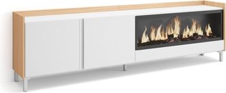 Skraut Home Skraut Home - Mueble Tv, Televisi&oacute;n, Muebles De Sal&oacute;n, Almacenaje, 212x35x61cm, Para Tv Hasta 80, Chimenea El&eacute;ctrica Xxl, Dise&ntilde;o Industrial, Estilo Mo