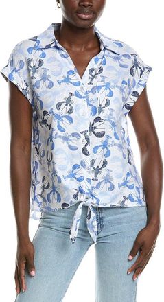 Jones New York Linen-Blend Tie-Front Printed Blouse