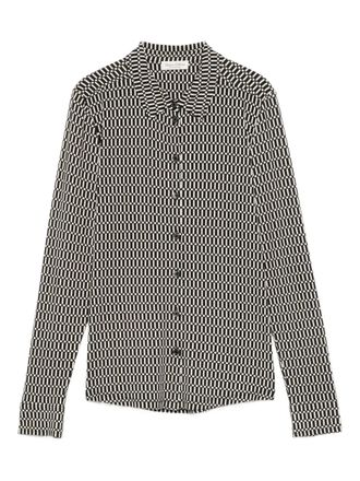 Marc O'Polo Blouse met geometrisch patroon en knoop - Zwart