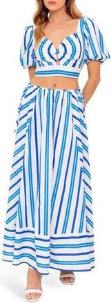 Flying Tomato Stripe Crop Top & Maxi Skirt Set in White Blue at Nordstrom Rack, Size Medium