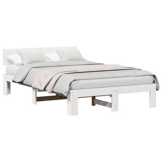 Berkfield Home White Bed Frame with Headboard White 135x190 cm Solid Pine Wood