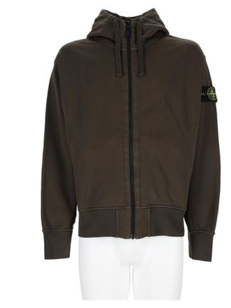 Stone Island Logo Patch Cotton Zip-Up Hoodie