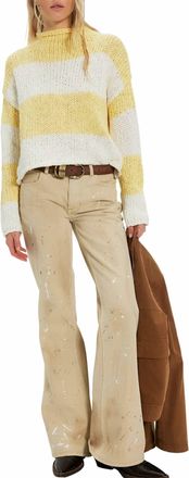 Free People Opal Rollneck Knit Stripe Sweater In Lemon