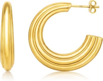 MAX + STONE 14K Yellow Gold Plated Half Open Geometric Hoop Earrings with Pushbacks
