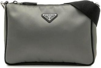 Prada Pre-owned Cross Body Bags, female, Gray, Size: ONE SIZE Pre-owned Nylon Cross Body Bag