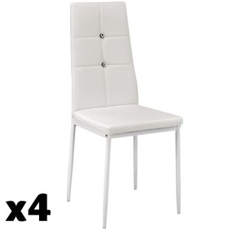 TecTake 4 sillas de comedor tapizadas, respaldo alto con brillantes blanco
