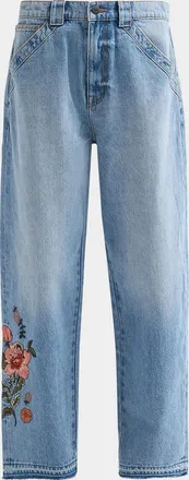 Johnny Was The Barrel Floral-Embroidered Denim Jeans