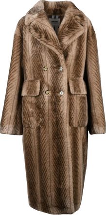 Sword 6.6.44 Beige-Brown Polyester Double-Breasted Coat