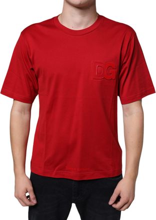 Dolce & Gabbana Mens Red Cotton Dg Logo Print Crew Neck T-Shirt