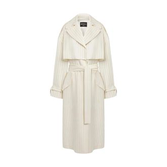 Dondup Long Pinstriped Trench Coat - female - Dondup - Trench Coats - White - S - Coats