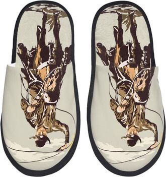 Generic Vintage Cowboy Riding Horse Men Women House Slippers Cosy House Shoes Warm Shoes For Winter Indoor Outdoor L