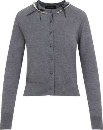 Simone Rocha Womens Classic Long Sleeve Cardigan W/ Emb - Grey Silk - Size Small