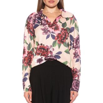 Alexia Admor Evander Retro Ruby Notch Neck Tunic Top in Beige Floral at Nordstrom Rack, Size X-Small