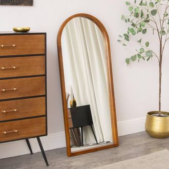 Melody Maison Dark Wood Framed Arched Wall & Leaner Mirror - 60cm X 140cm in Brown | Size: 60 cm X 140 cm