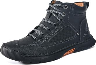 Generic Cryonessa Leather Boots for Men, Mens Comfortable Handmade Leather Shoes Breathable Outdoor Shoes for Hiking (Black,11.5)