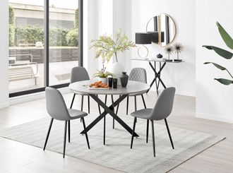 Furniturebox Novara Grey Concrete Effect Black Leg 120cm Round Dining Table & 4 Corona Black Leg Chairs