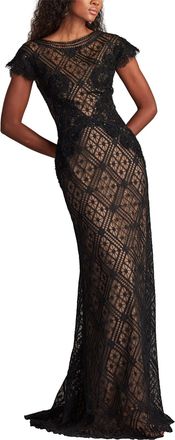 Tadashi Shoji Jasi Embroidered Illusion Gown