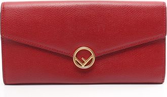Fendi Red Color Leather Long Wallet (Bi-Fold) (Pre-Owned)