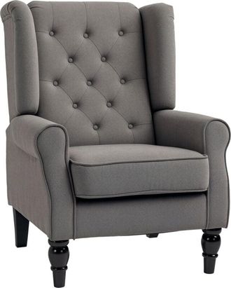 HOMCOM Homcom - Accent Armchair Home Furniture Tufted Club Wood Fabric Dark Grey