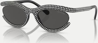 Swarovski Sk6006 - Occhiali da sole ovali neri con lenti grigie-Nero
