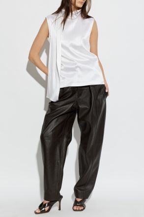 Bottega Veneta Leather Trousers, Womens, Brown