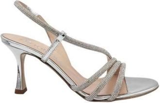 Ninalilou Zilveren Spiegel Sandaal met Strass - Dames - Sandalen met hakken - Grijs - 39 EU - Leer - Schoenen
