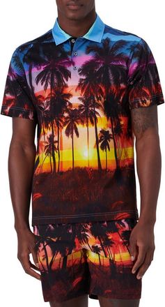 Bugatchi Digital Print Cotton Polo Shirt in Tangerine at Nordstrom Rack, Size Xx-Large