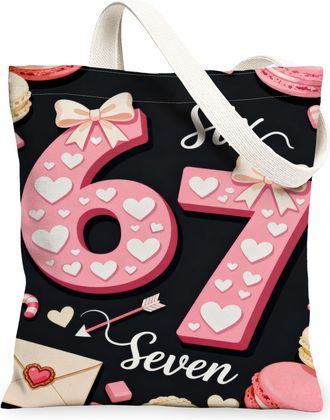 Generic ValentineS Day Hearts Canvas Tote Bags, Adorable Love Pattern Reusable Shopping Bags, Lightweight Washable Shoulder Strap, Black, 13x15 Inch