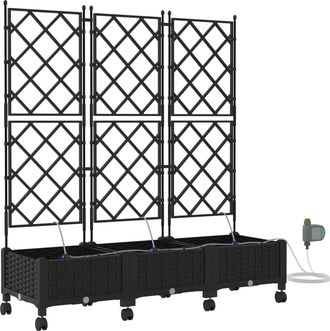 vidaXL Maceta De Jard&iacute;n Con Riego Y Ruedas 3 Uds. Negro Pp Vidaxl