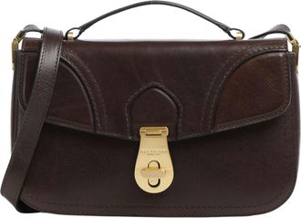 The Bridge Structured Brown Handbag With Gold-Colored Hardware